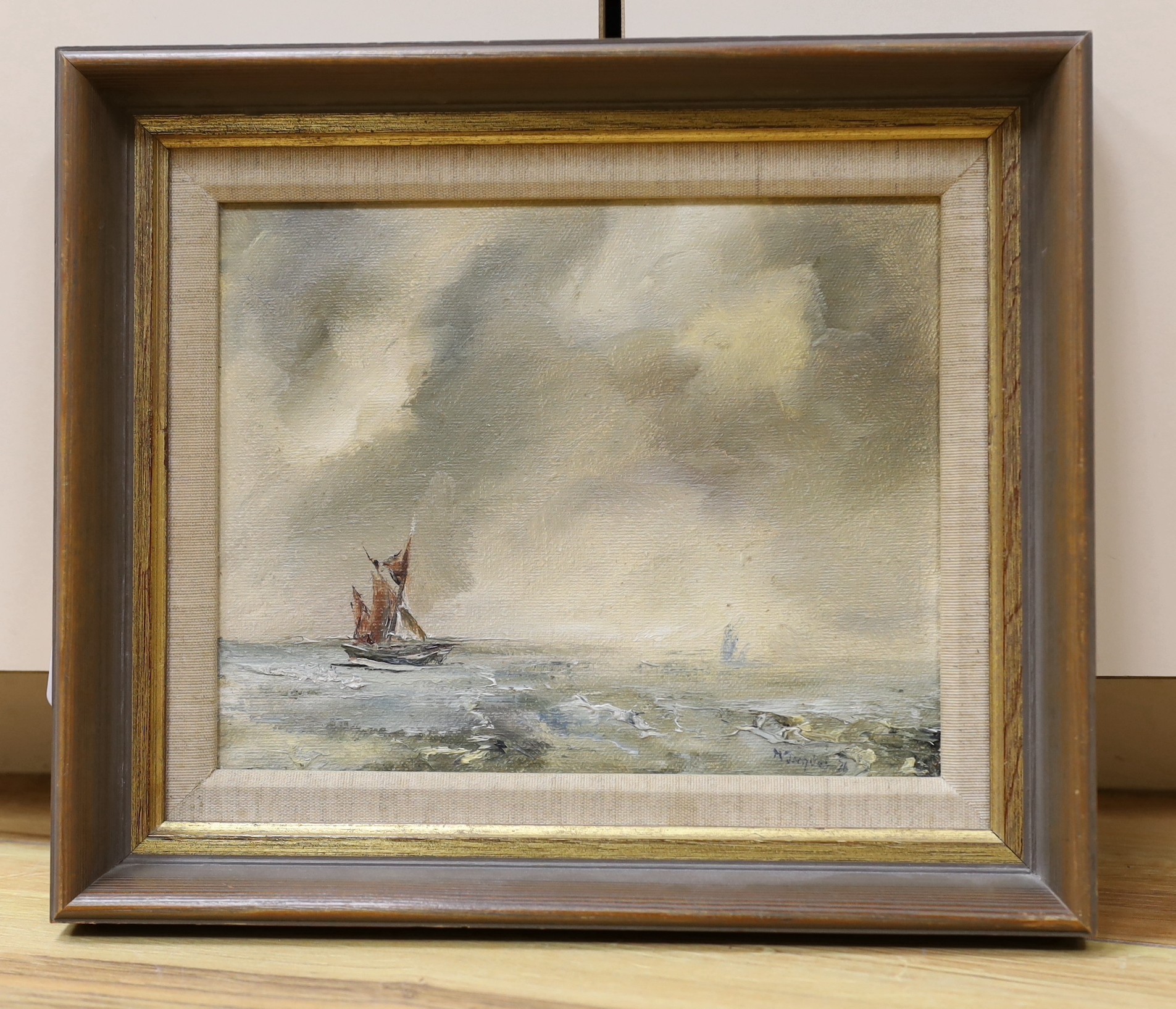 Maureen Jacques, oil on board, ‘Brown Sail’, signed, 19 x 24cm